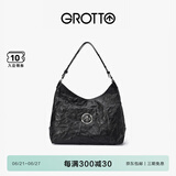 GROTTO个乐黑石hobo大号植鞣绵羊皮腋下单肩斜挎包礼物 经典黑L（银标）