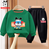 巴布豆男童套装春秋款儿童秋季新款卫衣裤子两件套小童帅气秋装衣服 绿 超人巴布-黑 调皮巴布X 160