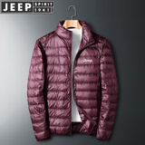 JEEP SPIRIT吉普轻薄羽绒服男短款冬季外套男士鸭绒立领纯色保暖防寒男装服饰 16050酒红（立领） 4XL （190斤-220斤）