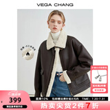 VEGA CHANG皮毛一体外套女秋冬韩版宽松加厚毛绒皮衣外套ins潮 深栗棕 S