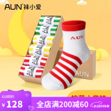 AUN袜小爱系列抗菌防臭童袜中筒男女小童棉袜春夏透气棉袜吸汗 彩色条纹 6双 脚长10-12CM
