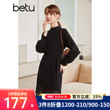 betu百图女装网纱拼接小高领木耳边灯笼袖针织连衣裙女2110T69 黑色 L