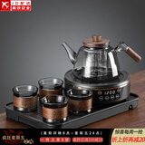 正扬电陶炉煮茶器烟灰玻璃烧水壶泡茶套装功夫茶具大容量茶杯防烫保温 经典黑烟灰手执+4灰竹环长琴胡黑