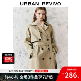 UR秋季新款女装摩登英伦风双排扣收腰系带风衣UWM140030 浅卡其 (偏宽松) S