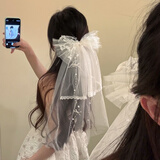 缔晶蝴蝶结婚纱头纱领证求婚新娘头饰拍照表白装饰白色头纱儿童头纱 蝴蝶结头纱-发夹款