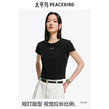 太平鸟女装T恤小飞袖短袖夏季HOT短款通勤字母t内搭 黑色 M