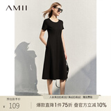 AMII法式复古a字连衣裙女年夏季新款赫本风显瘦圆领修身裙子 黑色 （建议拍大一码） 155/80A/S