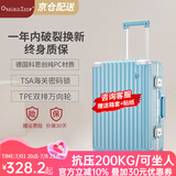 CaptainTony行李箱女2025新款pc铝框拉杆箱男商务小型旅行登机箱万向轮密码箱 冰川蓝-青春款 24英寸 -出行黄金尺寸/中长途旅行