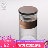 九土日式玻璃杯男女便捷泡茶杯隔热耐热杯子办公室过滤茶杯冷饮咖啡杯 锤纹大号无月牙带盖款