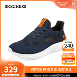 斯凯奇（Skechers）夏季男鞋新款轻便一脚蹬透气网面休闲运动跑步鞋百搭慢跑鞋 海军蓝色/橘色/210281-NVOR 43