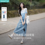 茵曼（INMAN）茵曼【秀场同款】丁达尔圆领针织衫短袖T恤女26夏上衣蓝白条M