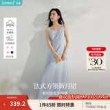 茵曼（INMAN）章若楠同款欧若风法式吊带连衣裙2025夏季新品女装淡鹅黄色裙子 蓝色 (方领)【好评返现】 M