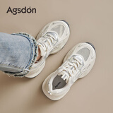 奥古狮登（Agsdon）老爹鞋女夏季新款水钻网面透气跑步鞋厚底运动鞋 L251233 米色 37