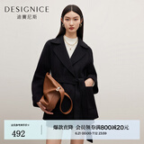 迪赛尼斯（DESIGNICE）100%羊毛双面呢大衣冬季新款高级感小个子毛呢外套女士 黑色 L