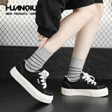 环球帆布鞋女2025年秋冬百搭增高运动鞋学生休闲情侣板鞋 黑色【女款】 37