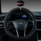 WRC汽车方向盘套四季通用皮拼翻毛皮适用奥迪宝马大众丰田带回位环标 O型翻毛皮黑灰色