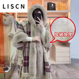 LISCN红色圣诞节斗篷披肩外套女秋冬新款过年中长款加绒加厚大衣 格纹加绒加 厚款 均码 90斤—170斤左右