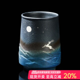 容山堂星蓝釉水杯陶瓷马克杯主人杯中国风家用咖啡杯大号啤酒杯办公茶杯茶具 陶瓷星蓝水杯-月光鹿