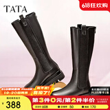 他她（TATA）厚底长筒靴女靴英伦加绒保暖骑士靴高筒靴秋冬新WXK02DG3 黑色（绒里） 36