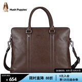 暇步士（Hush Puppies）公文包单肩斜跨手提包头层牛皮手拿包男士商务包电脑包送礼物棕色