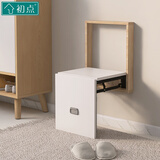 初点壁挂式隐形折叠入户穿鞋凳家用网红换鞋凳门口浴室凳子穿鞋椅可坐 木纹色外壳+米白面板+五金配件