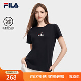 FILA 斐乐女装官方女士短袖T恤夏季休闲运动内搭t恤运动上衣 正黑色-F11W329117F L （170/88A/L）