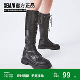 Semir官方正品时装靴女靴春秋季新款潮流休闲高帮系带机车靴长筒靴女 黑色 39