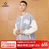 准者棒球服外套男装2025春夏新款美式复古PU皮袖休闲宽松运动夹克开衫 灰蓝【常规款】 4XL