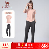 骆驼（CAMEL）户外晨跑运动服女休闲短袖两件套装 Y23BA0L6059 阳光粉/灰 M
