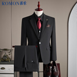 罗蒙（ROMON）【西服+马甲+西裤】男士西服套装职业商务正装结婚礼服黑色XL