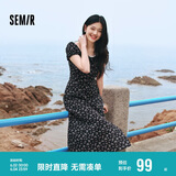 森马（Semir）连衣裙女开叉泡泡袖中长裙夏方领雪纺碎花裙浪漫109324114014