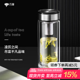 万象（WANXIANG）双层玻璃杯大容量高颜值简约商务泡茶杯带盖高硼硅玻璃杯车载便携 V48RL-钛黑亮 370ml