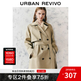 UR秋季新款女装摩登英伦风双排扣收腰系带风衣UWM140030 浅卡其 (偏宽松) L