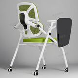 希比希高档双背久坐折叠椅培训椅带桌板办公会议椅带写字板桌椅一体学校 绿色+轮+桌板