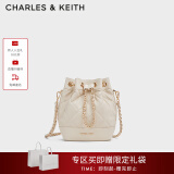 CHARLES&KEITH绗缝菱格链条水桶包双肩包包女包女友生日礼物CK2-10701506 Beige米色 M