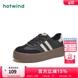 热风（Hotwind）商场同款经典复古德训鞋通勤百搭女鞋运动透气舒适板鞋小白鞋 19黑白 (皮面H14W3742) 37 (235mm)