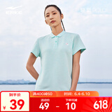鸿星尔克T恤女夏季户外休闲百搭网球轻氧POLO衫透气女士运动短袖t恤半袖 海冰绿花灰 XL
