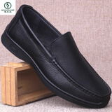 啄木鸟牛皮男鞋一脚蹬休闲鞋冬季新款软底豆豆鞋真皮耐磨男鞋皮鞋休闲鞋 42