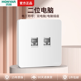 鸿雁X5插座面板开关三孔五孔六孔十孔一开双开双控空调防水 X5白色 两位电脑插座（六类）