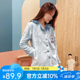 芬腾 珊瑚绒睡衣女冬季加厚法兰绒开衫加绒休闲秋冬款家居服套装 浅兰（卡通） S