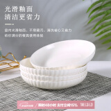 泰鑫兴4只装8英寸20.3厘米釉下彩陶瓷家用白瓷盘餐盘深盘汤盘菜盘 螺纹