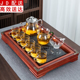 正扬玻璃茶具套装家用简约整套日式功夫茶具办公茶杯透明过滤泡茶壶小 10头400ML不锈钢六透明把套装+舍得茶盘红檀色