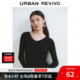 UR秋季新款女装简约基础百搭休闲修身V领针织衫UWB940008 正黑 M