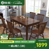 锦巢实木餐桌椅组合北欧日式小户型饭桌橡胶木长方形吃饭桌子YF-2310 胡桃色（温莎椅） 一桌4椅(1.3米)