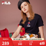 斐乐（FILA）官方女士短袖T恤夏印花运动女装针织短袖套头衫小熊T刺绣上衣 传奇蓝-NV 2XL 180/96A