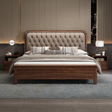 双叶实木床真皮软包床1米8胡桃木双人床主次卧室1.5米家用高2025新款 胡桃木床 1500mm*2000mm燕尾榫框架结构