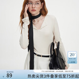 范思蓝恩秋季V领套头百搭长袖针织T恤女秋季2024新款通勤修身针织衫上衣 奶杏色 M