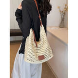 出极2025新款海边旅行托特包包女大容量夏季编织包单肩斜挎草编包 米白色 包包+肩带