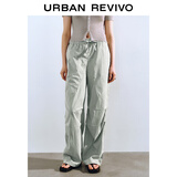 UR2025秋季新款女装松紧腰抽绳宽松微褶束脚裤UYY650022 深绿 S