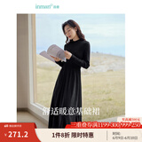 茵曼（INMAN）灯芯绒连衣裙春秋女装新品长袖休闲针织礼服中长裙子 午夜黑-18348727 S